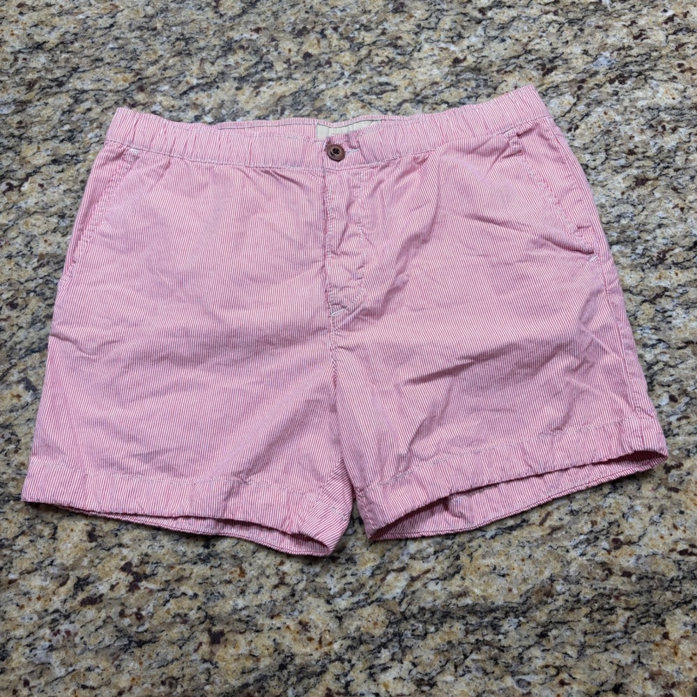 Hollister Mens Red White Striped Seersucker Shorts Size 36 Pinstripe Summer ws
